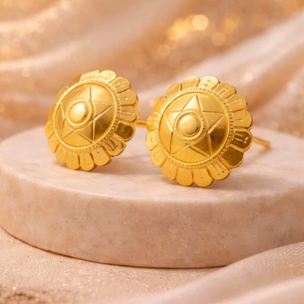 Floral Sunburst Gold Filled Stud Earrings