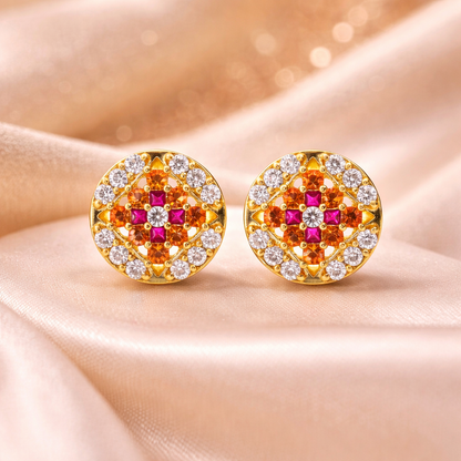 Multicolor CZ Floral Gold Filled Stud Earrings