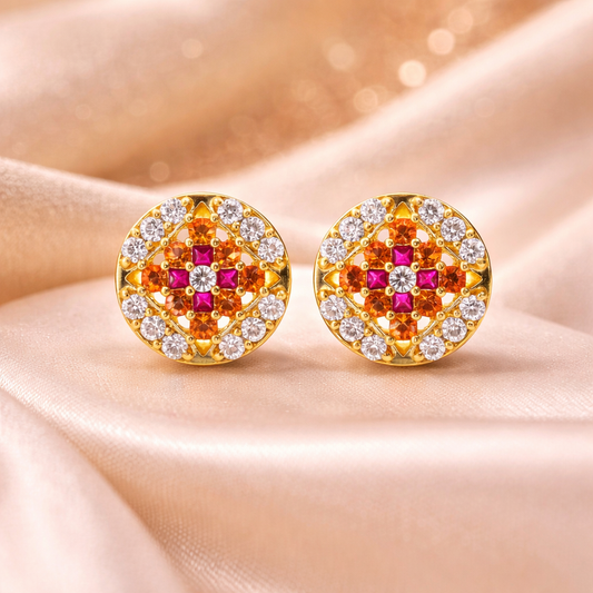 Multicolor CZ Floral Gold Filled Stud Earrings