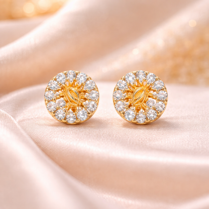 Floral Halo CZ Gold Filled Stud Earrings