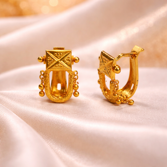 Traditional Square Motif Gold Filled Hoop Earrings