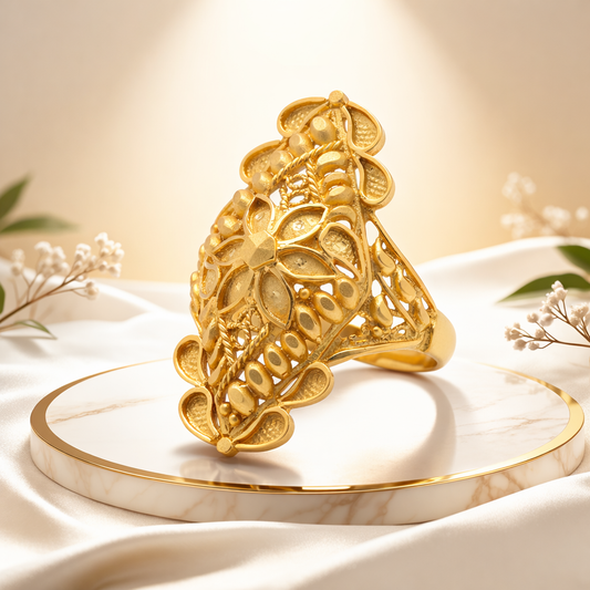 Traditional Floral-Pattern Gold Filled Ring