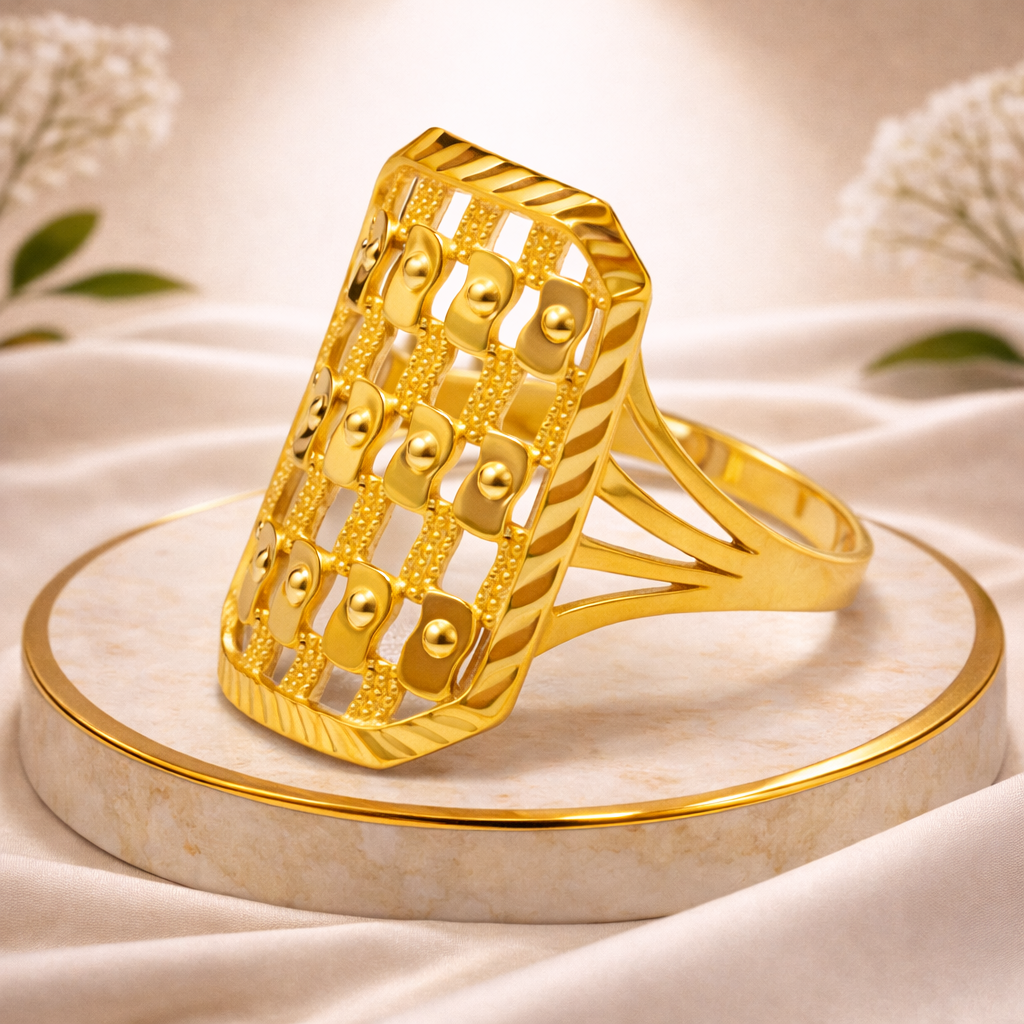 Gold Filled Ring with a Rectangular Open-Grid Design
