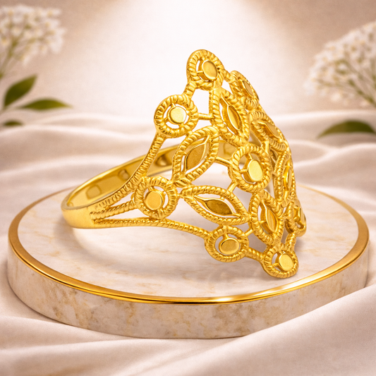 Designer Geometric Pattern Gold Filled Ring