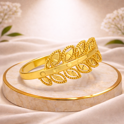 Elegant Leaf-Pattern Gold Filled Ring