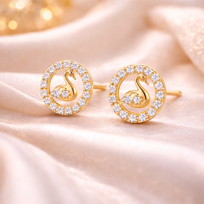 Swan Halo Gold Filled Stud Earrings