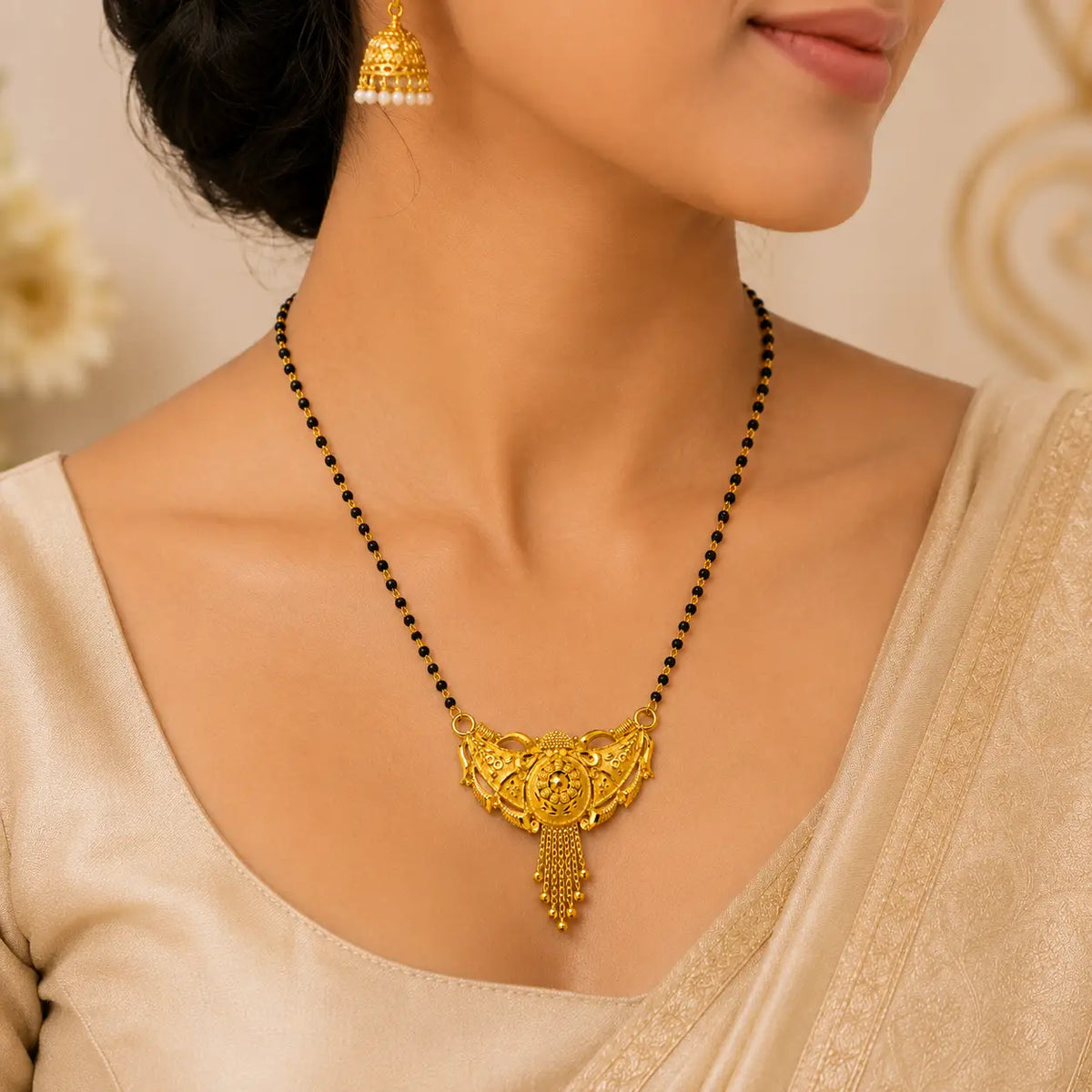 AVIRRA Gold Filled Floral Filigree Mangalsutra