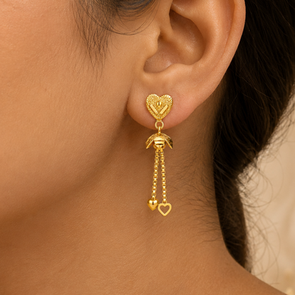 AVIRRA Gold Filled Heart Drop Tassel Earrings