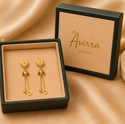 AVIRRA Gold Filled Heart Drop Tassel Earrings