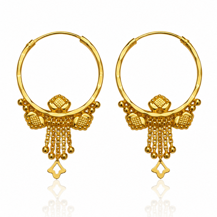 AVIRRA Gold Filled Traditional Hoop Tassel Earrings
