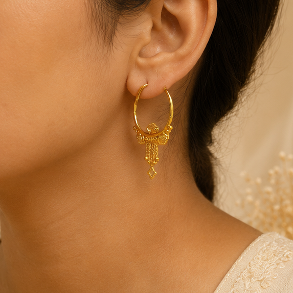 AVIRRA Gold Filled Traditional Hoop Tassel Earrings