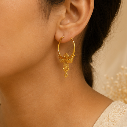 AVIRRA Gold Filled Traditional Hoop Tassel Earrings
