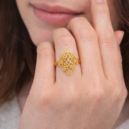 Designer Geometric Pattern Gold Filled Ring