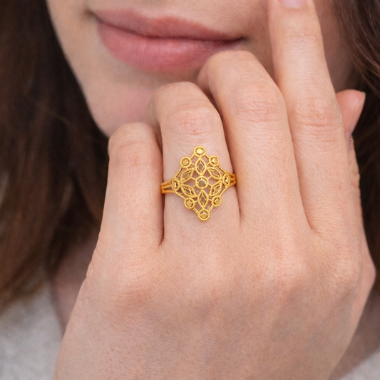 Designer Geometric Pattern Gold Filled Ring