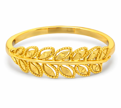 Elegant Leaf-Pattern Gold Filled Ring