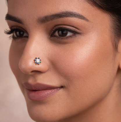 Rainbow Crystal Flower Wire Nose Pin