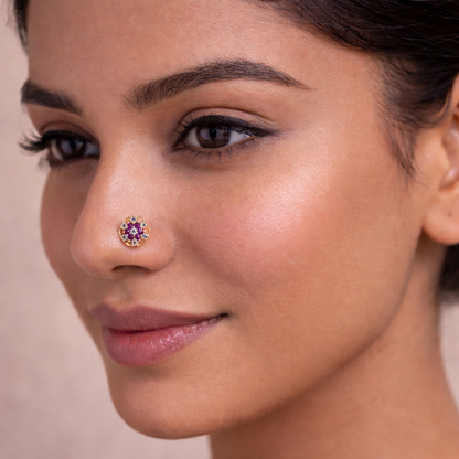 Purple CZ Floral Stud Nose Pin