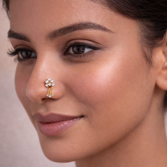 Crystal Drop Floral Stud Nose Pin