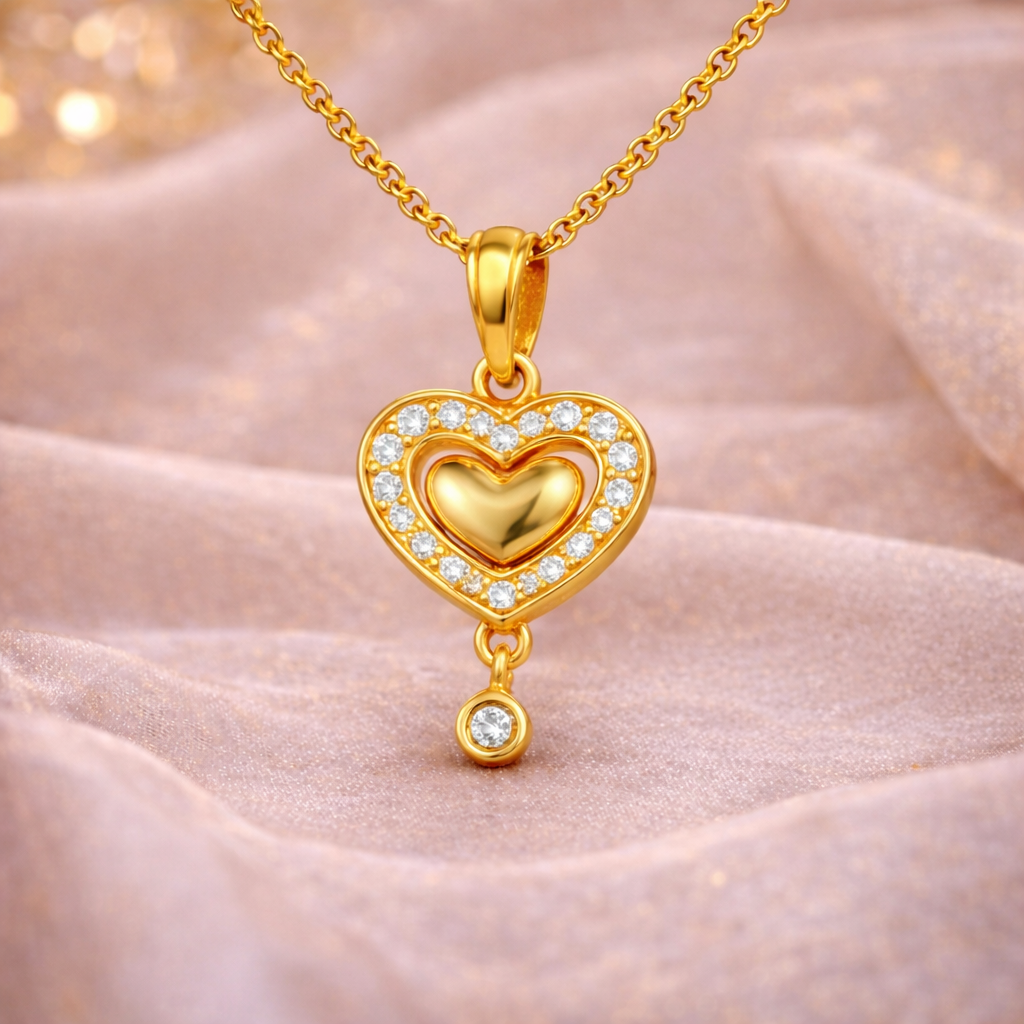 Elegant Gold Double Heart Pendant with Stone Detailing