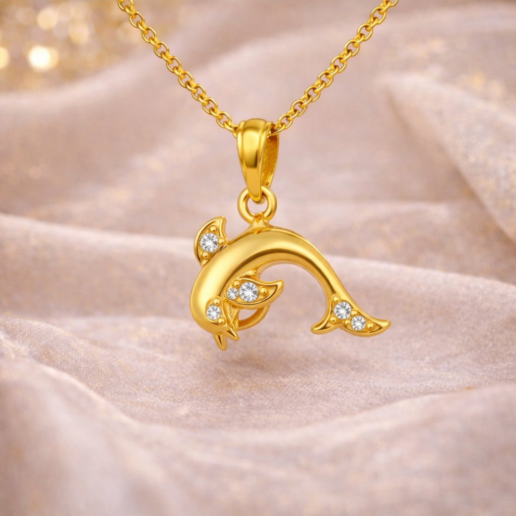 Elegant Gold Dolphin Pendant with Stone Detailing