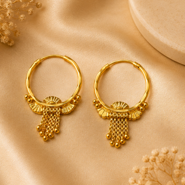 AVIRRA Gold Filled Fan Tassel Hoop Earrings