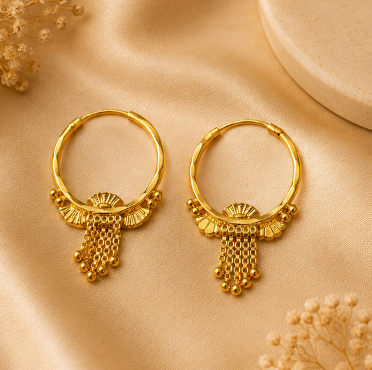 AVIRRA Gold Filled Fan Tassel Hoop Earrings