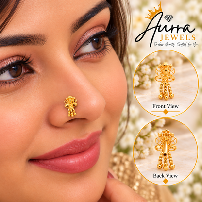 AVIRRA Gold Filled Floral Chain Drop Nose Pin