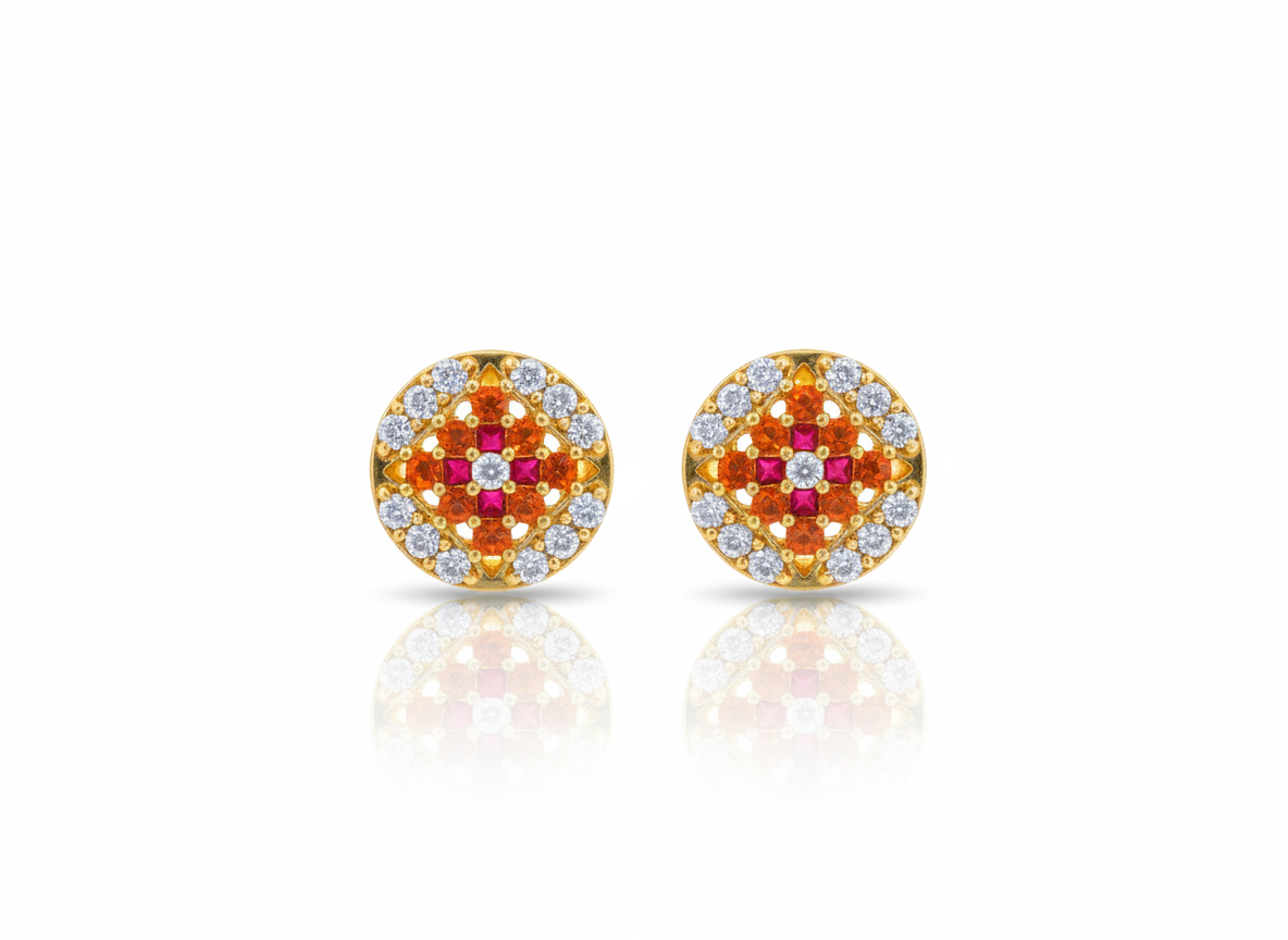 Multicolor CZ Floral Gold Filled Stud Earrings