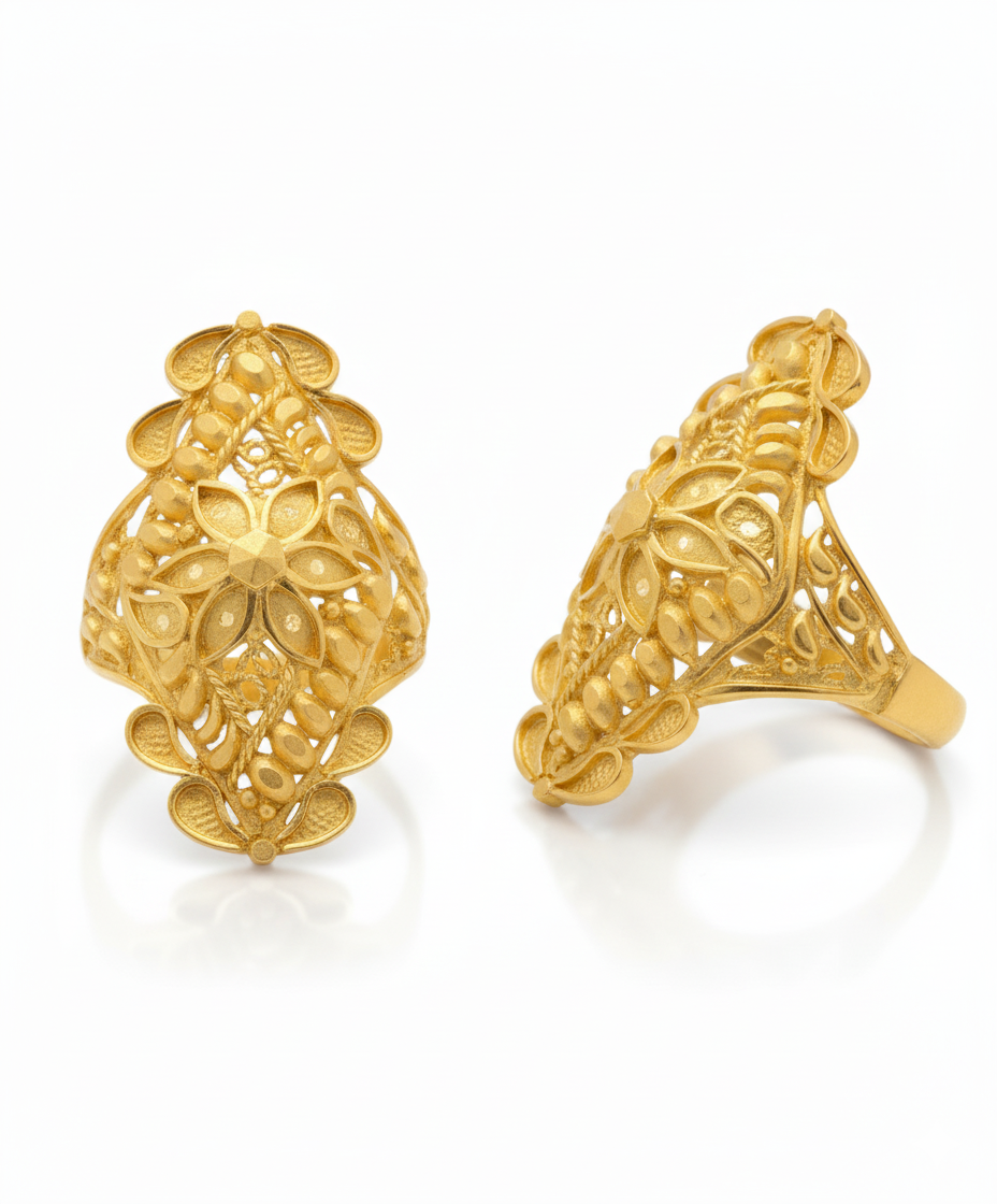 Traditional Floral-Pattern Gold Filled Ring