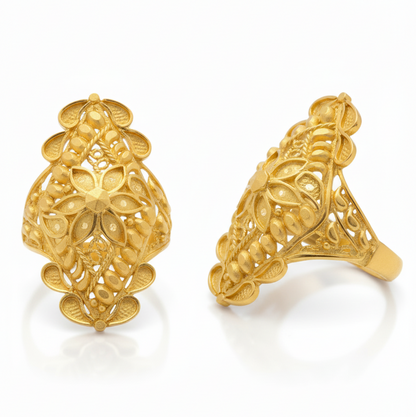 Traditional Floral-Pattern Gold Filled Ring