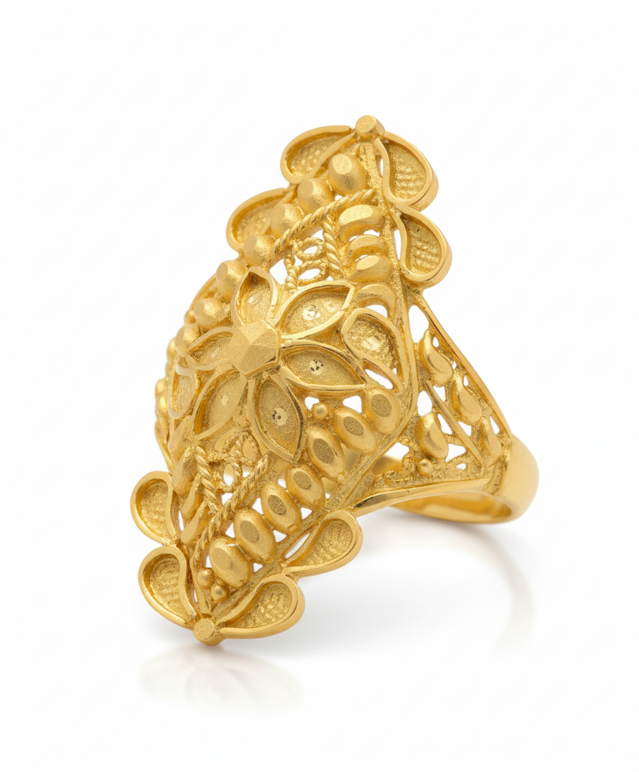 Traditional Floral-Pattern Gold Filled Ring