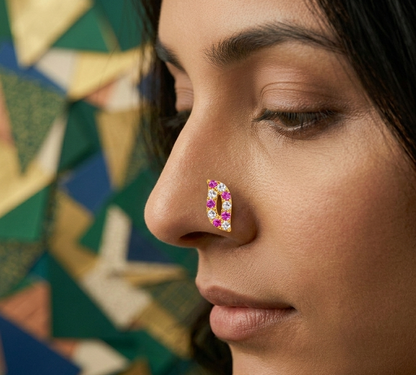 Pink & White Crystal Leaf Wire Nose Pin