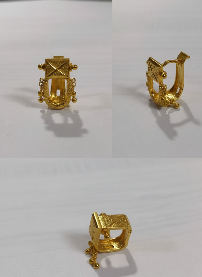 Traditional Square Motif Gold Filled Hoop Earrings