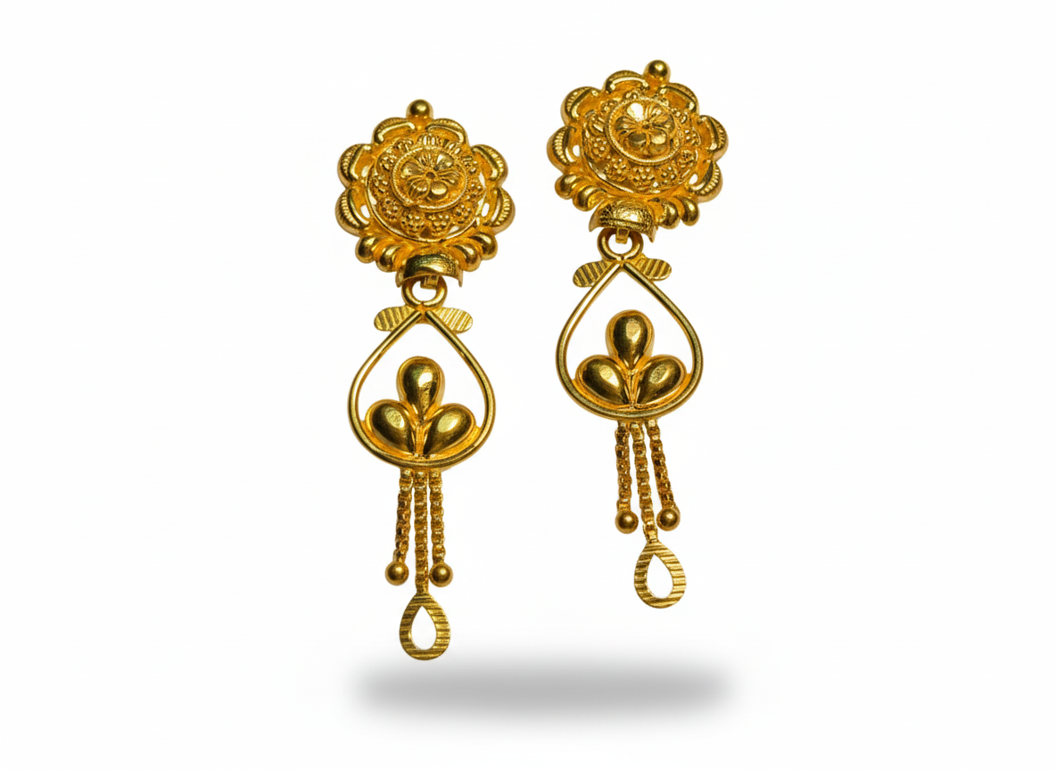 Traditional Floral Gold Filled Dangle Earrings