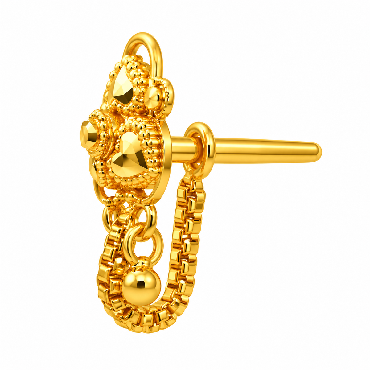 AVIRRA Floral Long Chain Nose Pin – Gold Filled