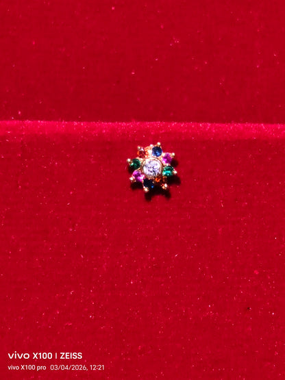 Rainbow Crystal Flower Wire Nose Pin