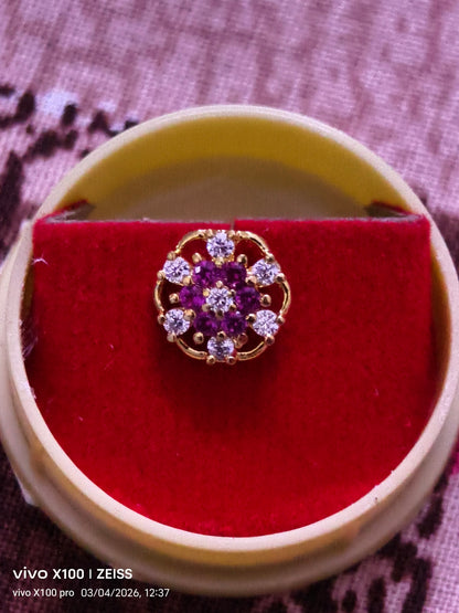 Purple CZ Floral Stud Nose Pin