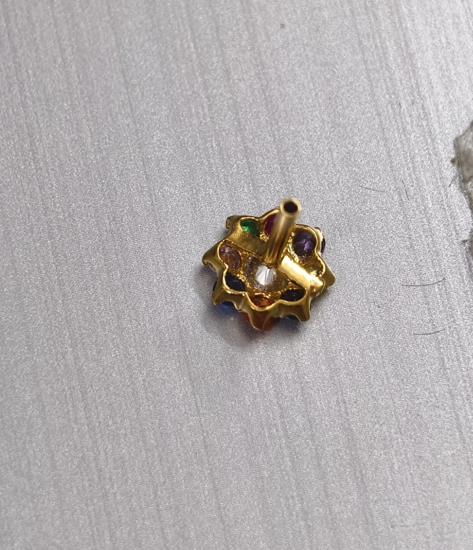 Colorful CZ Flower Stud Nose Pin