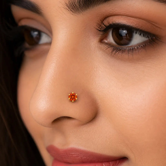 AVIRRA Gold Filled Orange Crystal Wired Nose Pin