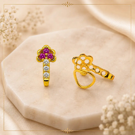 AVIRRA Gold Filled Pink Floral Crystal Wired Nose Pin