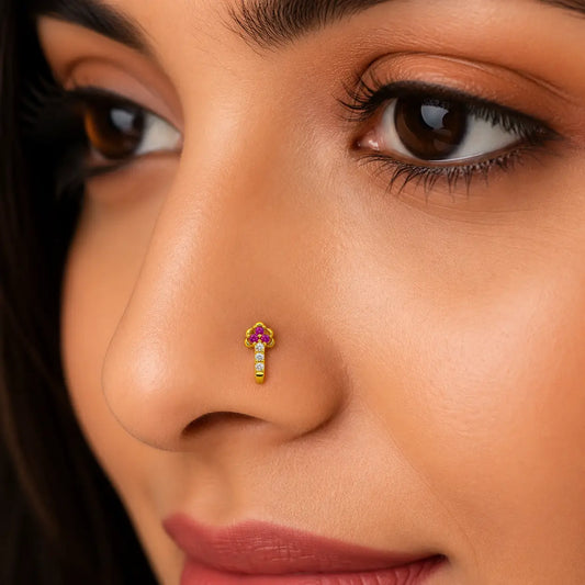 AVIRRA Gold Filled Pink Floral Crystal Wired Nose Pin