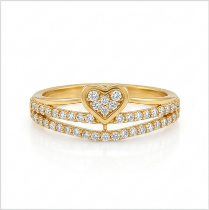 Elegant Gold Heart Pavé Ring with Sparkling Stones for Women