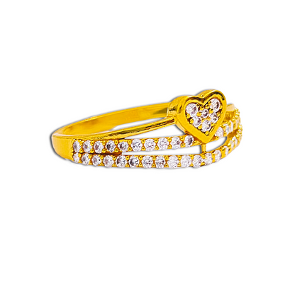 Elegant Gold Heart Pavé Ring with Sparkling Stones for Women