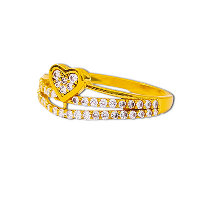 Elegant Gold Heart Pavé Ring with Sparkling Stones for Women