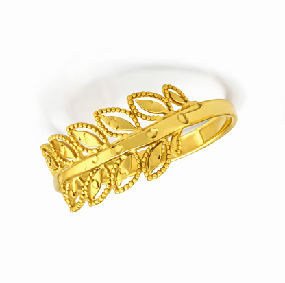 Elegant Leaf-Pattern Gold Filled Ring