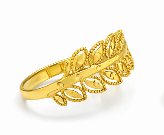 Elegant Leaf-Pattern Gold Filled Ring