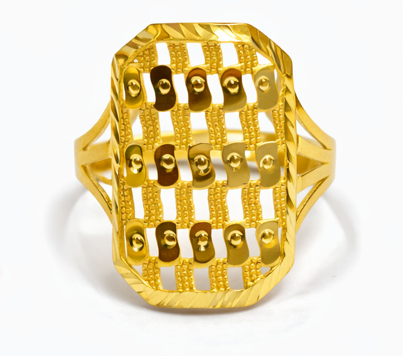Gold Filled Ring with a Rectangular Open-Grid Design