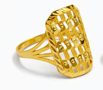Gold Filled Ring with a Rectangular Open-Grid Design
