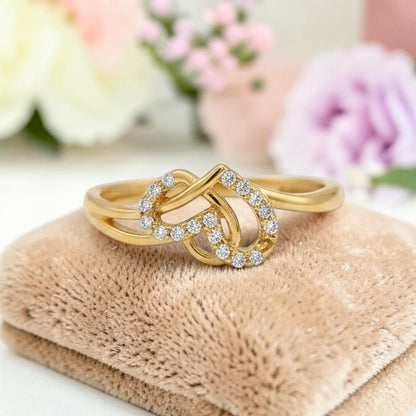 Elegant Gold Dual Heart Twist Ring with Sparkling Stones for Women