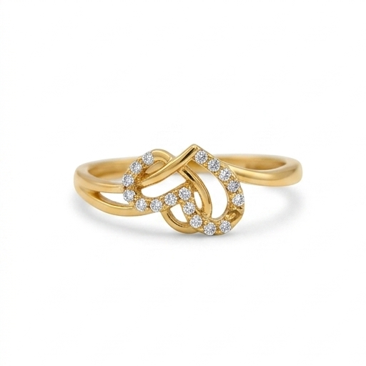 Elegant Gold Dual Heart Twist Ring with Sparkling Stones for Women